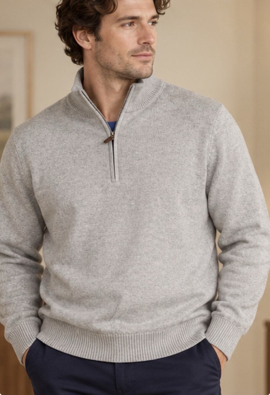 Brooks Brothers Supima Cotton Sweater Men Small Gray Quarter Zip Pullover